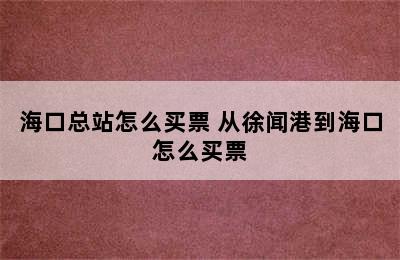 海口总站怎么买票 从徐闻港到海口怎么买票